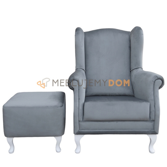Zestaw USZAK VELVET fotel z podnóżkiem
